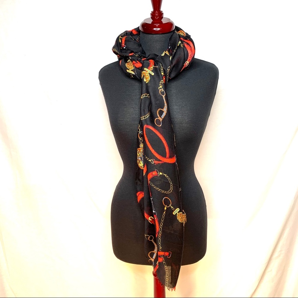Scarf Black & Red with Belt Pattern One Size